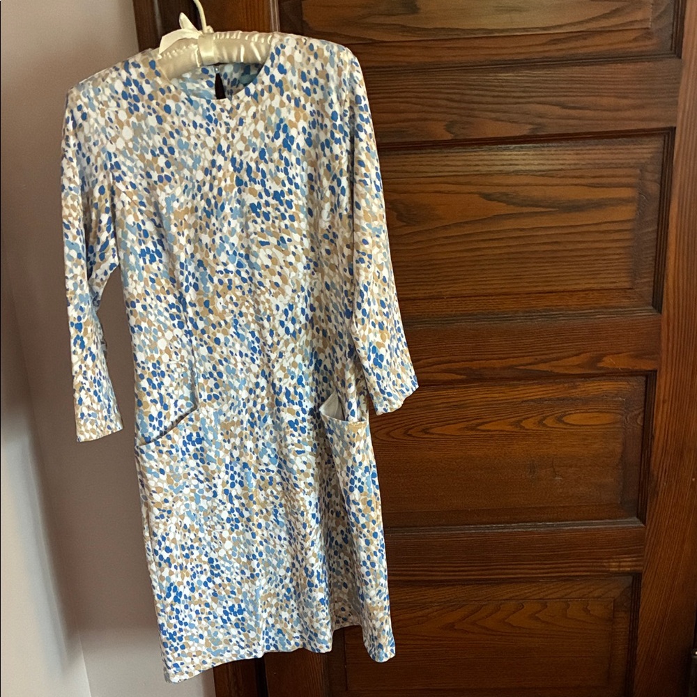 J. McLaughlin Blue and Tan Speckle Shift Dress